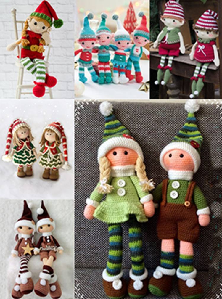 Fotos de elfos de Natal amigurumi.