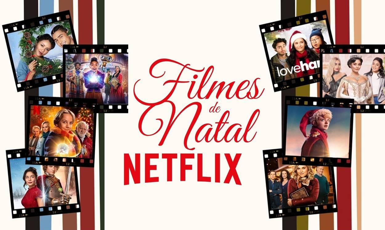 Foto com capas de filmes de Natal da Netflix.