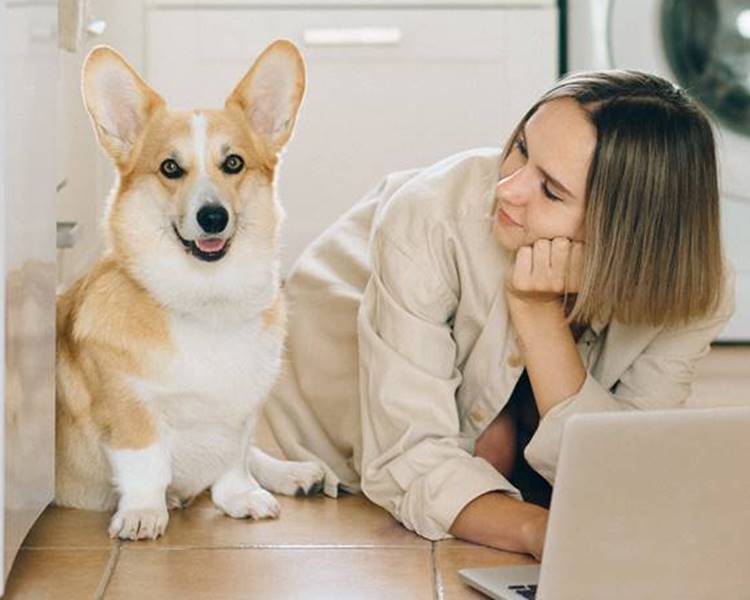 Foto de mulher com cachorro.