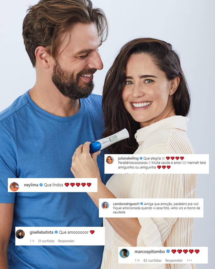 Foto do casal com comentários de famosos.