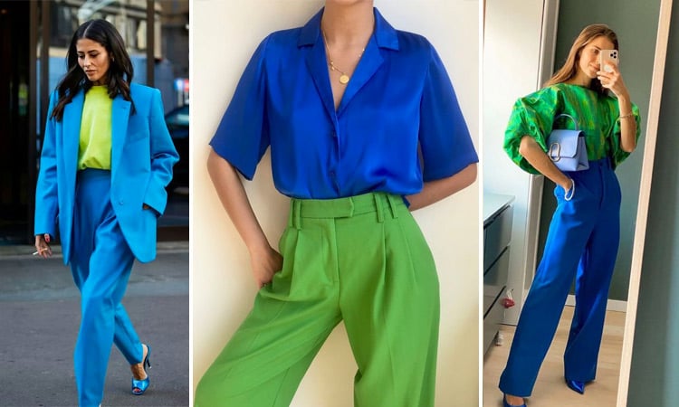 looks roupa azul vibrante com verde