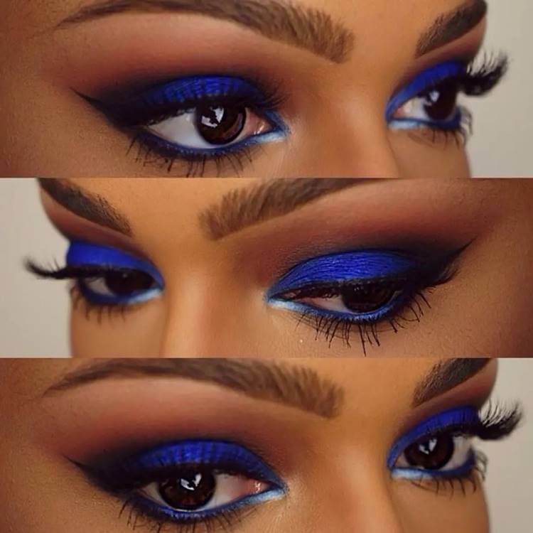 Modelo com maquiagem com sombra azul. Foto de modelo com maquiagem sombra azul.