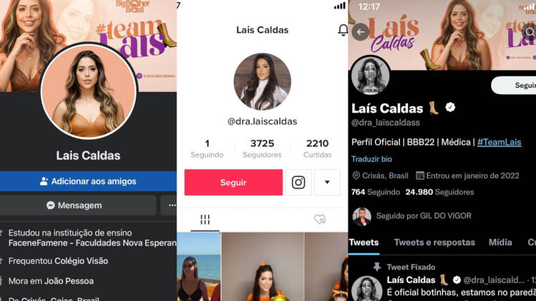 As redes sociais de Laís Caldas Redes Sociais Laís