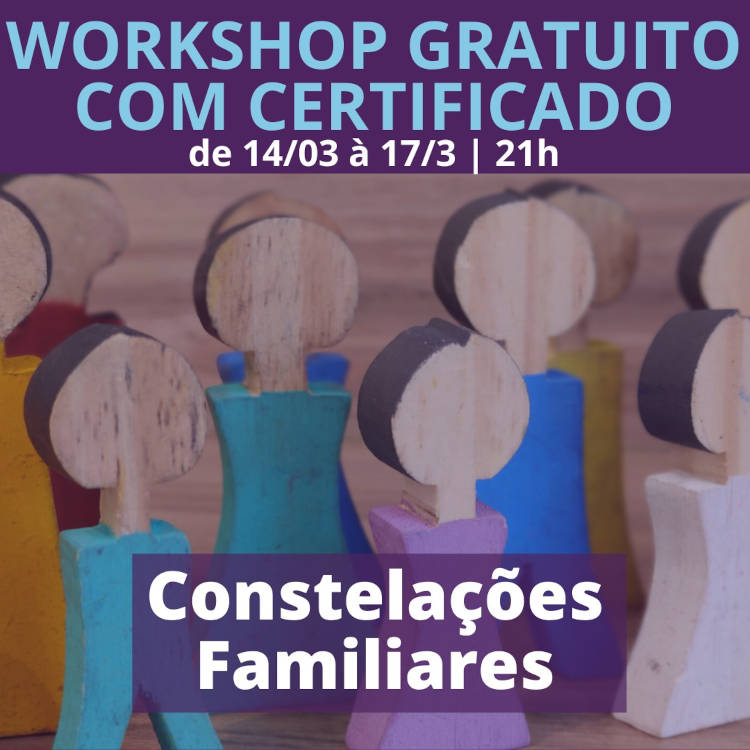 banner da Semana das Constelações Familiares com imagem de bonecos de madeira banner da Semana das Constelações Familiares