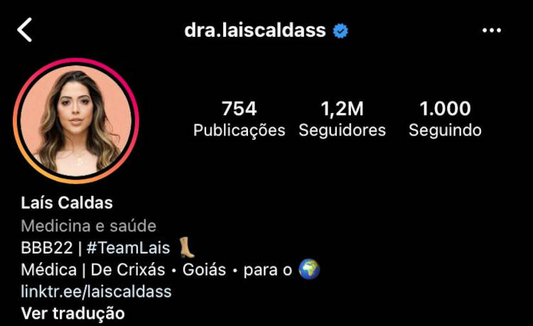 Instagram da Laís Caldas, do BBB 22 Instagram Laís Caldas