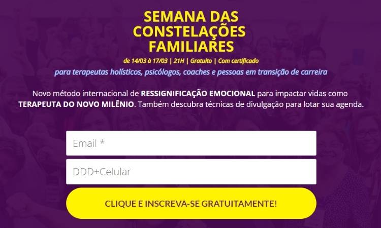 print da página de inscrição na Semana das COnstelações Familiares inscrição na Semana das COnstelações Familiares