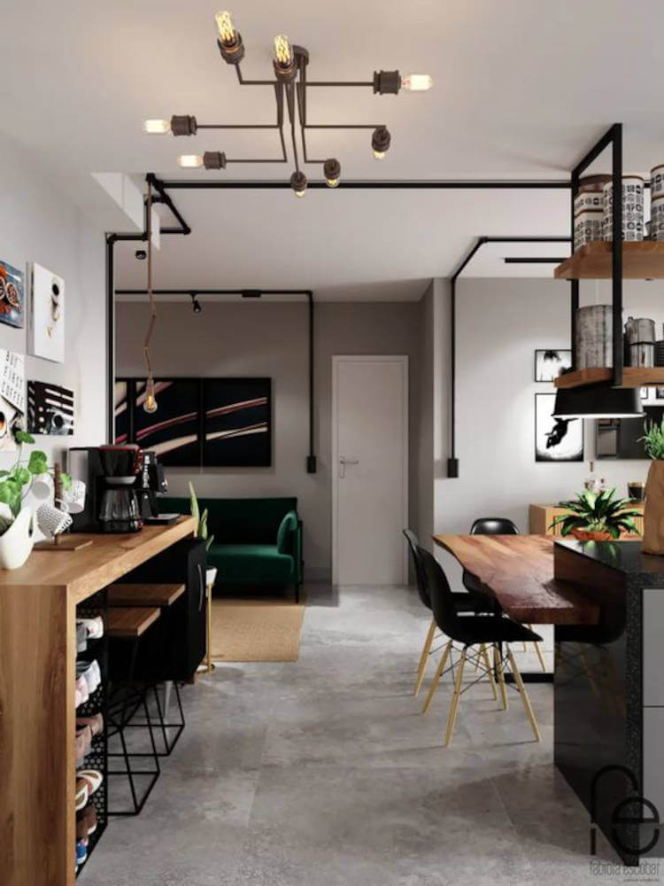 Apartamento com ambientes integrados.