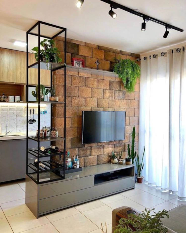 Papel de parede de tijolos à vista na décor industrial. Parede com papel de parede.