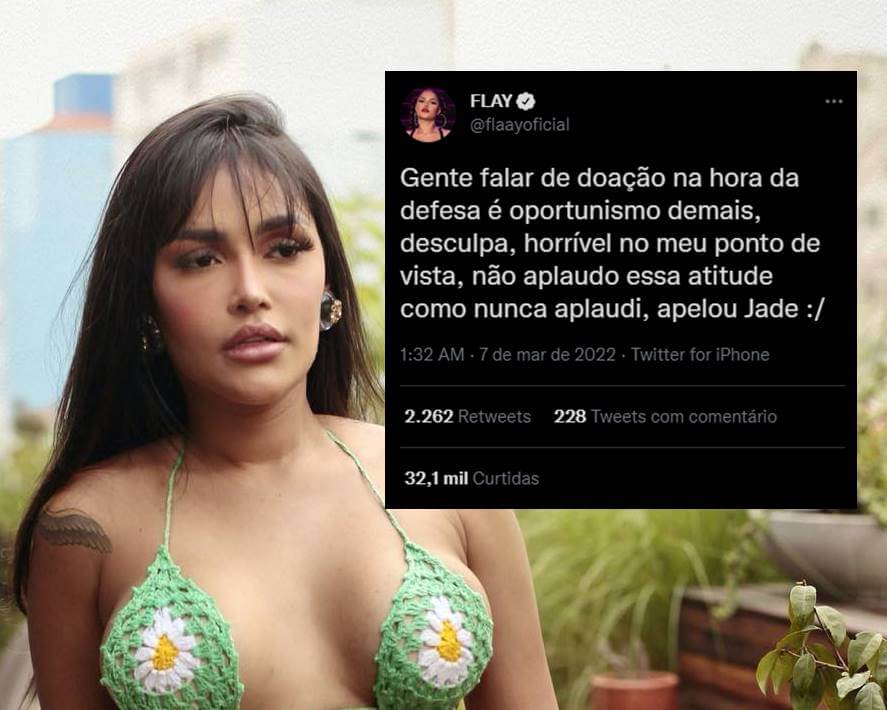 Ex-bbb Flayslane e print sobre Jade Picon no BBB 22. Foto de Flay.