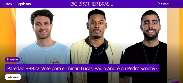 Print da página do BBB 22. Como votar no BBB 22, vote na enquete
