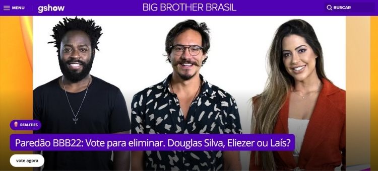 Print da página do BBB 22. Como votar no BBB 22, vote na enquete