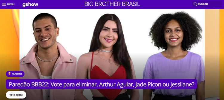 Print da página do BBB 22. Como votar no BBB 22, vote na enquete