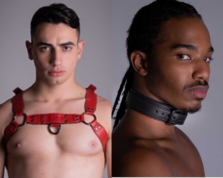 Foto de modelos usando acessórios sexy da marca queer Bold Strap.