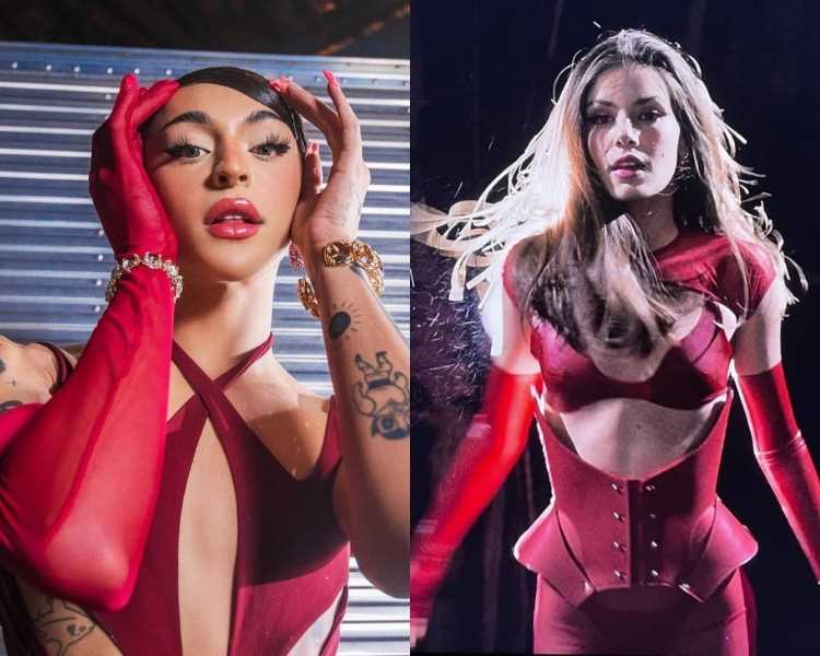 Cantora brasileira Pabblo Vittar e atriz Camila Queiroz usando roupas da marca Bold Strap. Foto de Pabllo Vittar e Camila Queiroz.