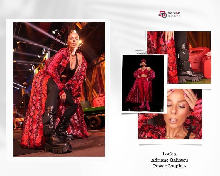 Foto de look casaco vermelho animal print de Adriane Galisteu no Power Couple 6.