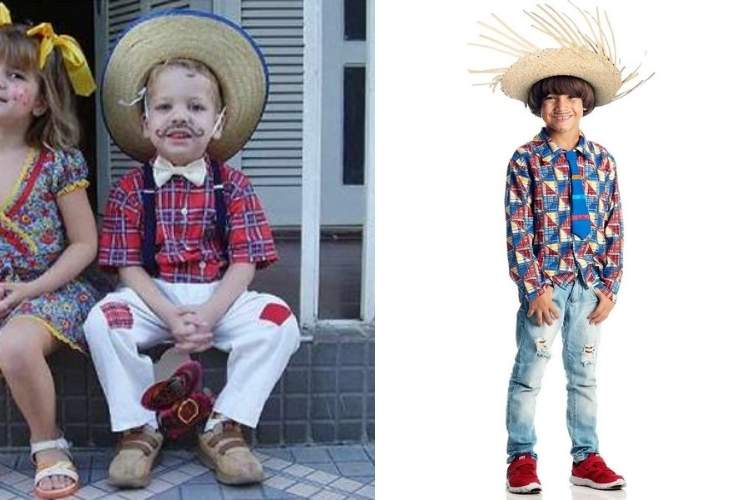 Foto de roupas simples para festa junina crianças meninos. 