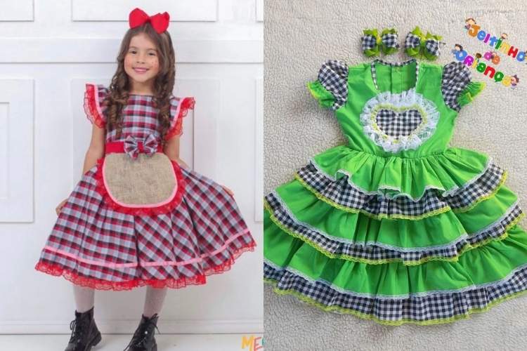 Foto de modelo infantil com vestido de festa junina para meninas.