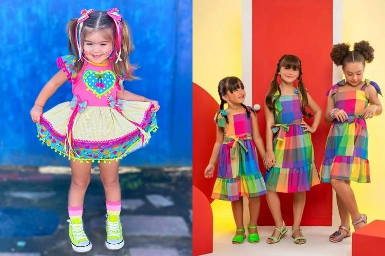 Foto vestido infantil moderno para festa quadrilha.