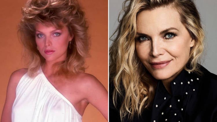 Michelle Pfeiffer jovem durante os anos 80 e hoje em dia