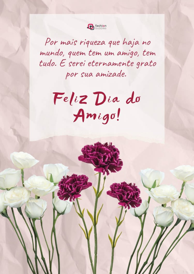 Mensagem de Feliz Dia do Amigo com cartão virtual de flores
