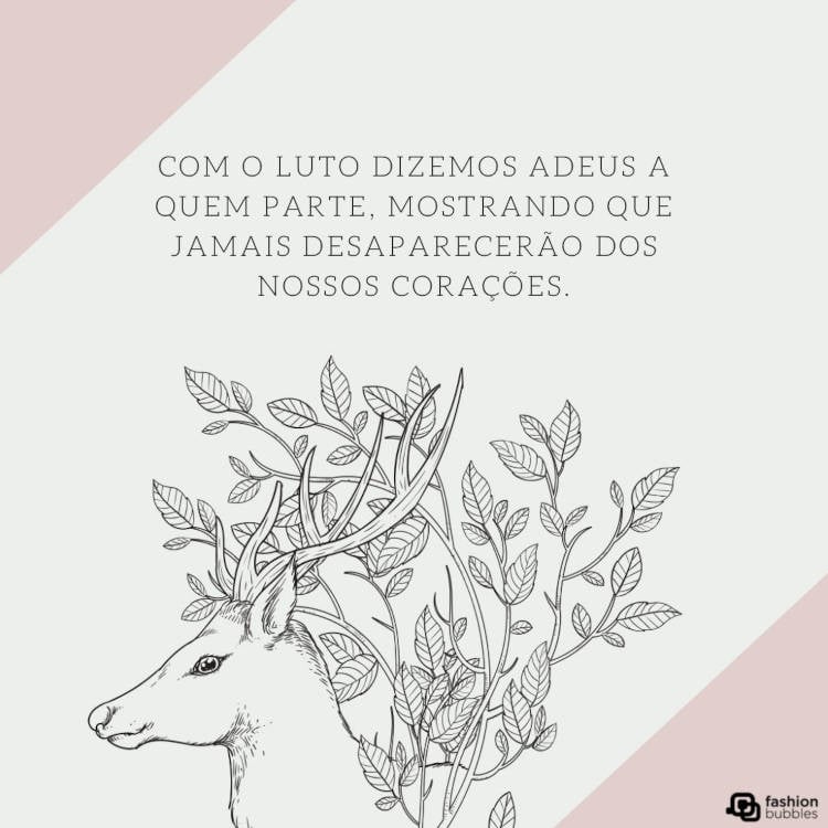Frase de luto sobre adeus escrita ao lado de ilustração de rena com ramos de planta na cabeça
