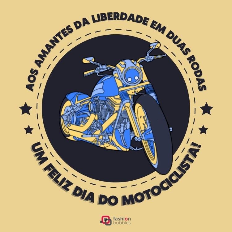 cartão virtual para 27 de julho, Dia do Motociclista, com ilustração de moto e frase
