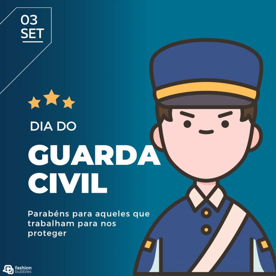 Ilustração com boneco guarda civil e fundo azul