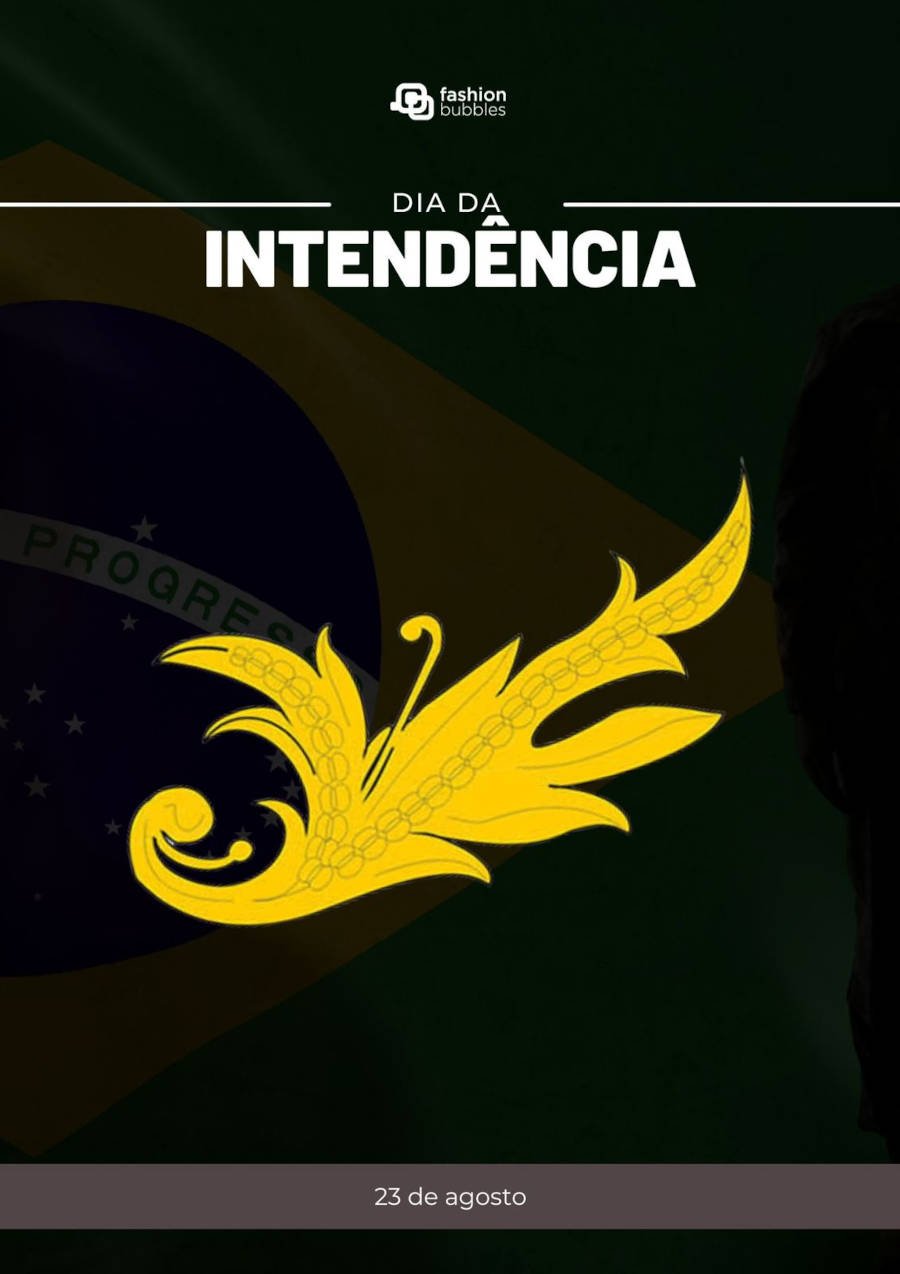 Ilustração com a bandeira do Brasil ao fundo, o símbolo da Intendência em destaque e a frase " Dia da Intendência" acima