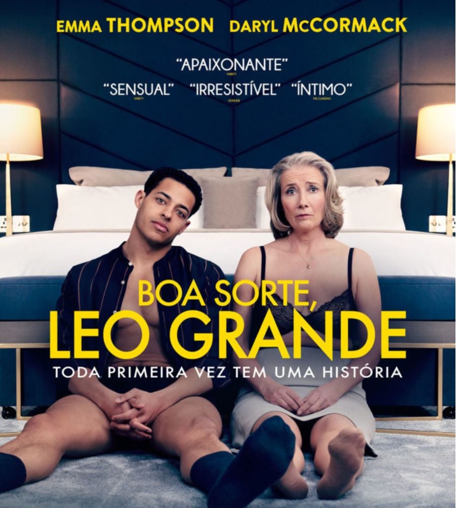 poster do filme "Boa Sorte, Leo Grande", com os atores Dary McCormack e Emma Thompson