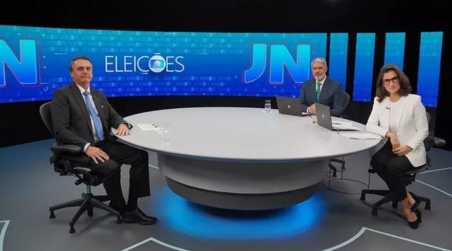 Jair Bolsonaro, William Bonner e Renata Vasconcellos no Jornal Nacional