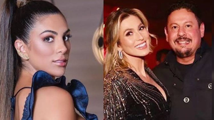 Duas imagens. Na primeira, Pétala Barreiros olha para a câmera em ensaio fotográfico. Na segunda, Lívia Andrade e o empresário Marcos Araújo, ex-marido de Pétala.