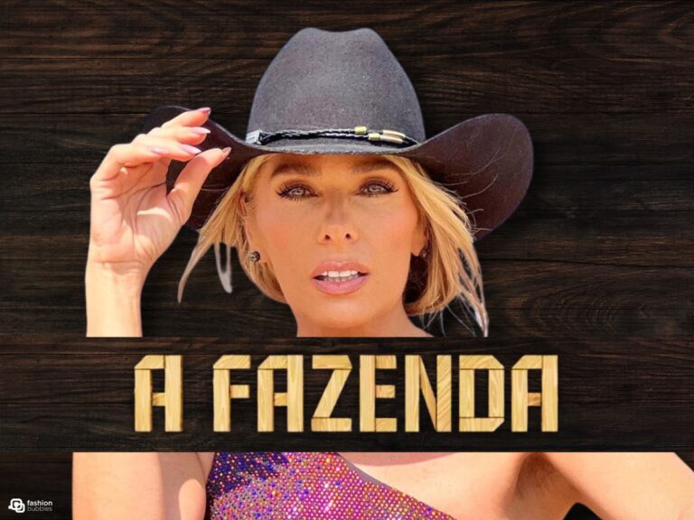 Montagem com foto de Adriane Galisteu e logo de A Fazenda