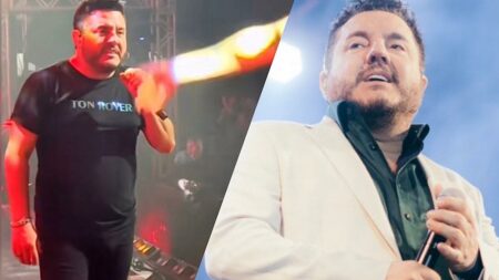 Duas imagens de Bruno durante show da turnê, "Cabaré".