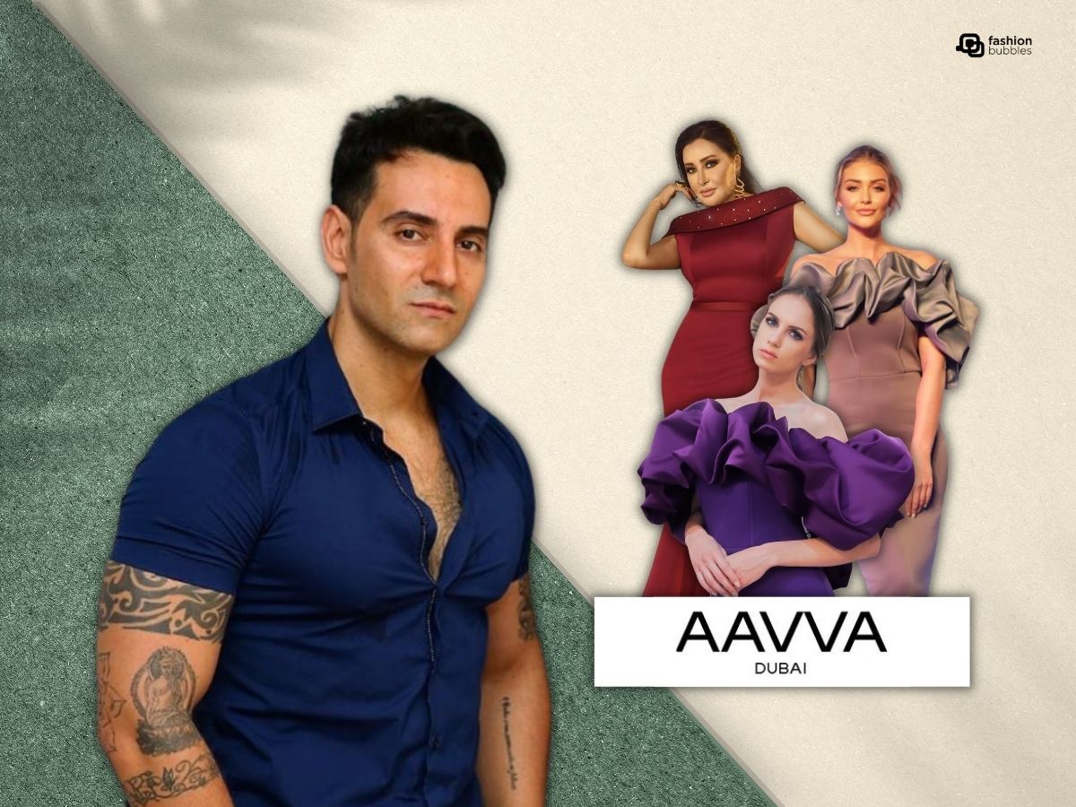 Montagem de Vincenzo Visciglia, modelos usando peças da marca AAVVA e logomarca da AAVVA em fundo de cor verde e creme.