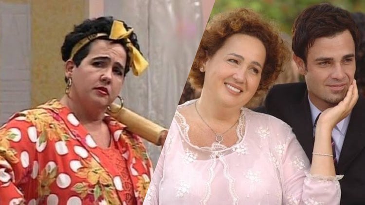 Claudia Jimenez em dois momentos: no Sai de Baixo e na novela Sete Pecados.