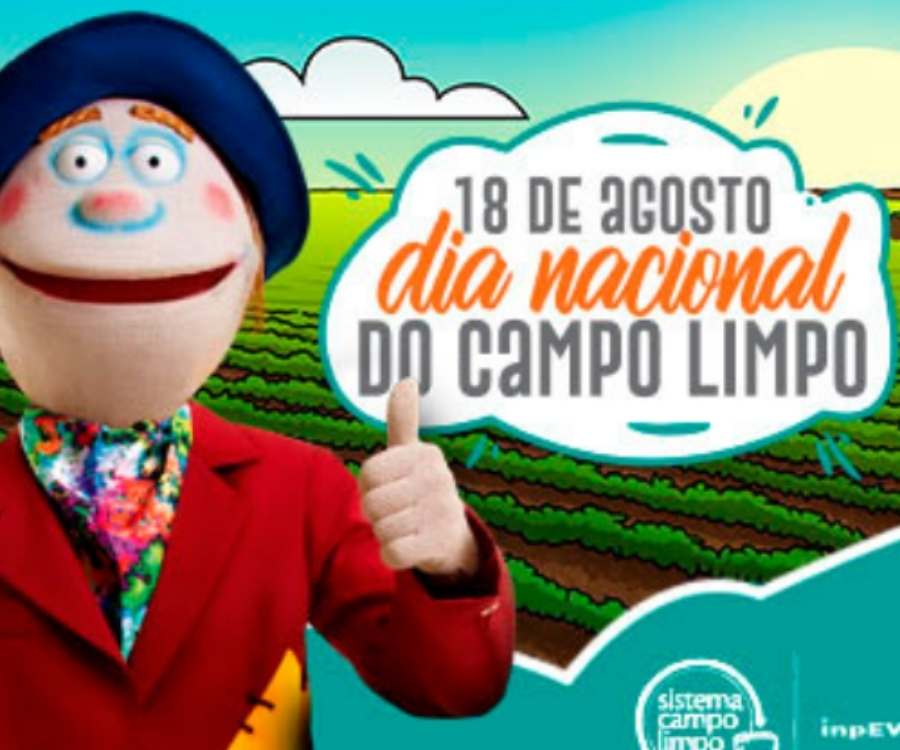 Frase "Dia Nacional do Campo Limpo" escrita em desenho de campo e fantoche.