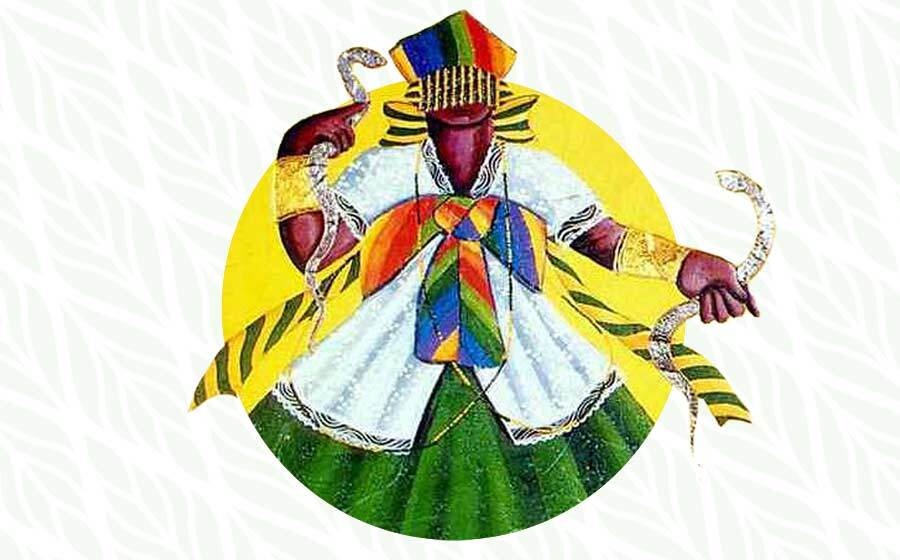 ilustração de Oxumaré com faixas de arco-íris