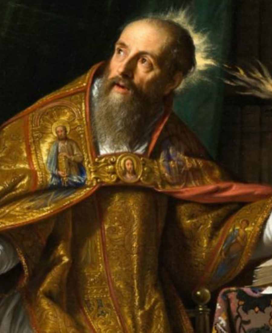 Representação artística de Santo Agostinho, Ele está com manto dourado no corpo.