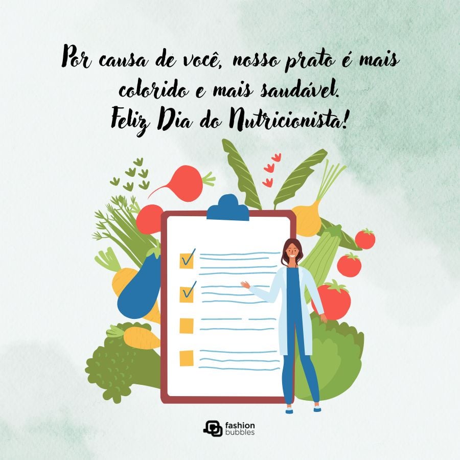 fundo verde com ilustração e frase de feliz Dia do Nutricionista