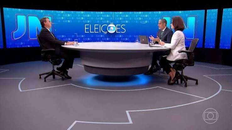 Bolsonaro na mesa especial do Jornal Nacional com Renata Vasconcellos e William Bonner