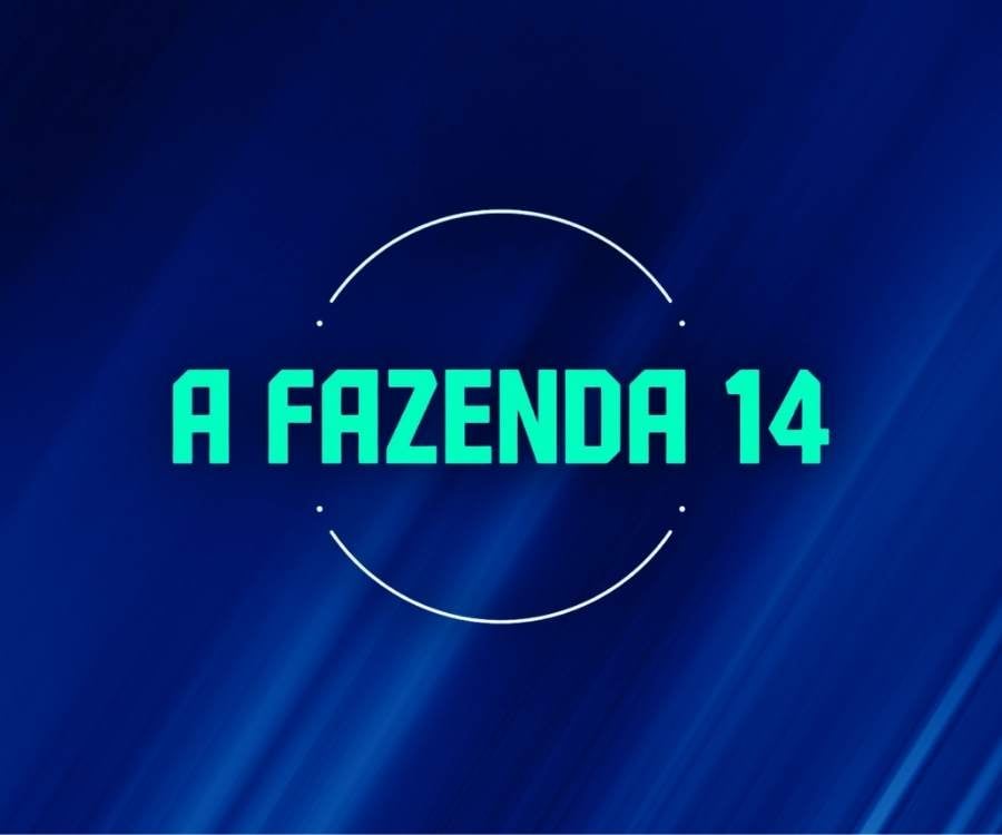 Logotipo do A Fazenda 14 em fundo azul.