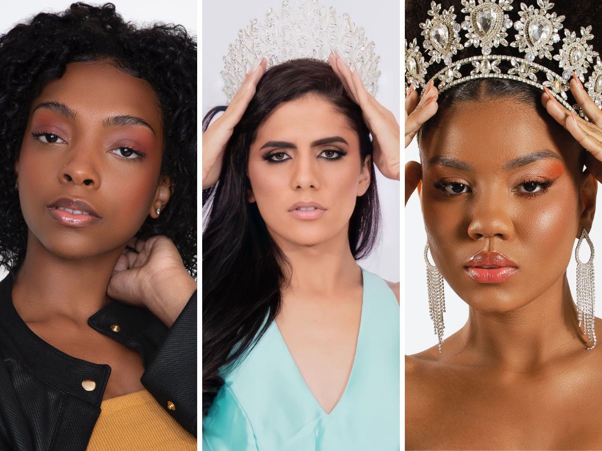 Três candidatas ao Miss Brasil Mundo 2022. Duas são negras e uma é transsexual