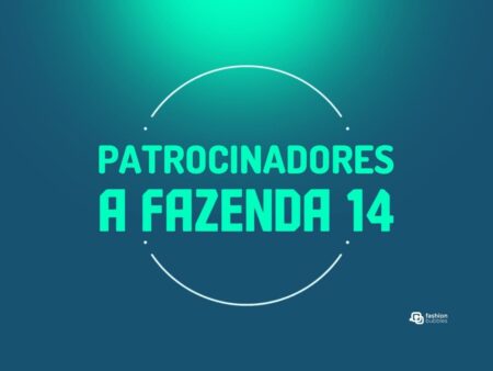 Foto do logotipo do A Fazenda 14. Tem também a palavra "patrocinadores" escrita na imagem de fundo verde.