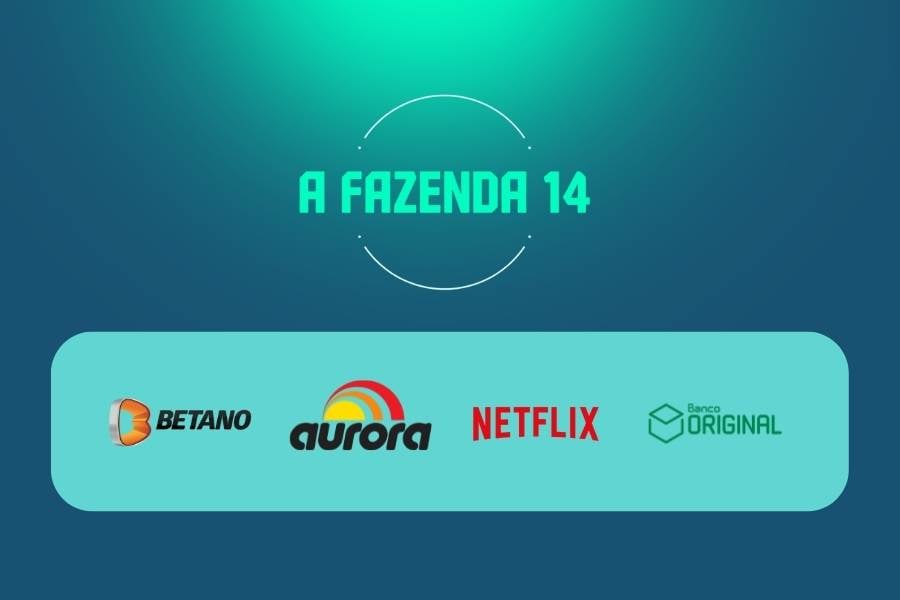 Foto dos logotipos de A Fazenda, Betano, Aurora, Netflix e Banco Original.