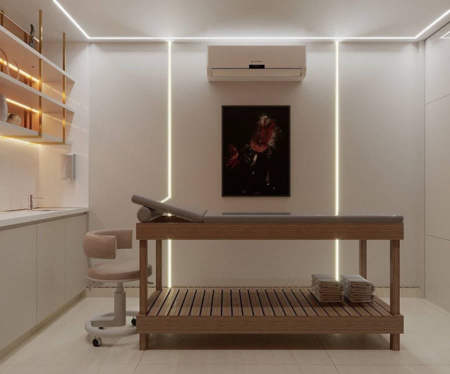 Sala de massagem simples e moderna.