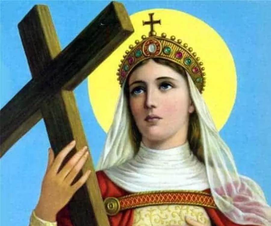 Imagem de rosto da Santa Helena segurando uma cruz.