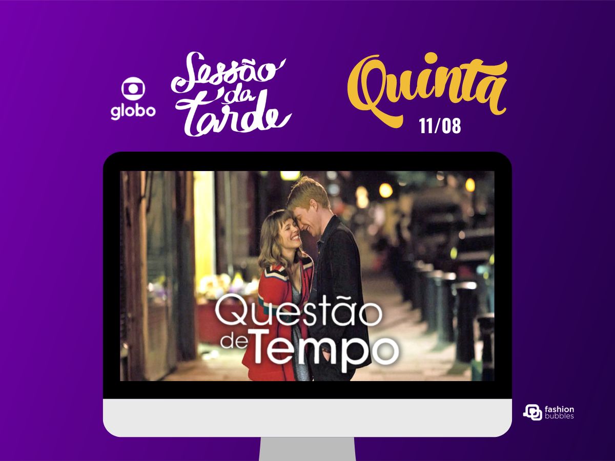 Montagem com logo da Sessão da Tarde, da Globo e Tvzinha com imagem do filme "Questão de Tempo".
