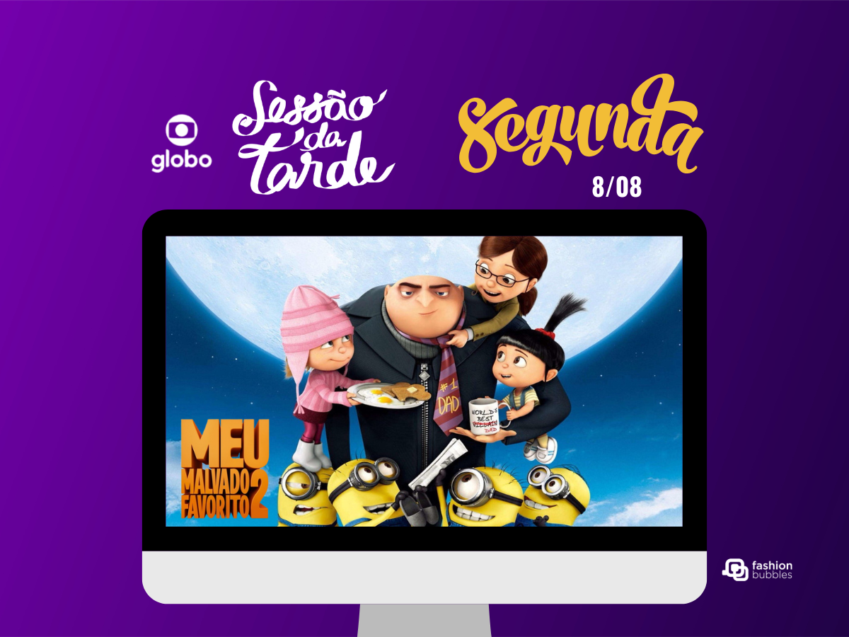 Montagem com logo da Sessão da Tarde, da Globo e Tvzinha com imagem do filme "Meu Malvado Favorito 2".