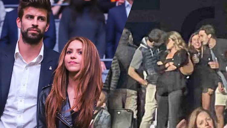Duas imagens. Na primeira Shakira e Pique quando ainda estavam juntos. Na segunda o jogador com a nova namorada.