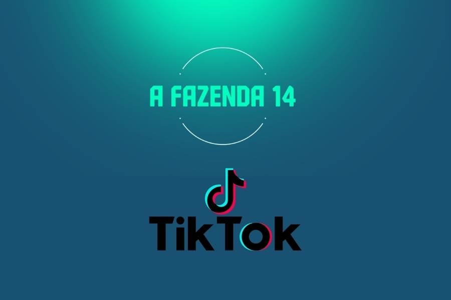 Foto fundo azul com logo do A Fazenda 14 e logo do TikTok.